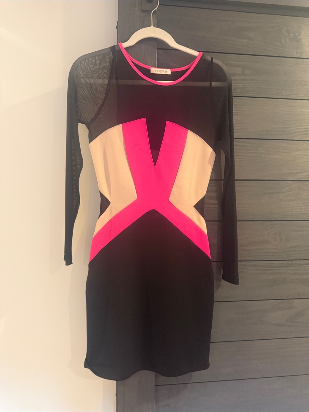 Arden B Black Long-Sleeve Colorblock Dress with Hot Pink & Cream Accents